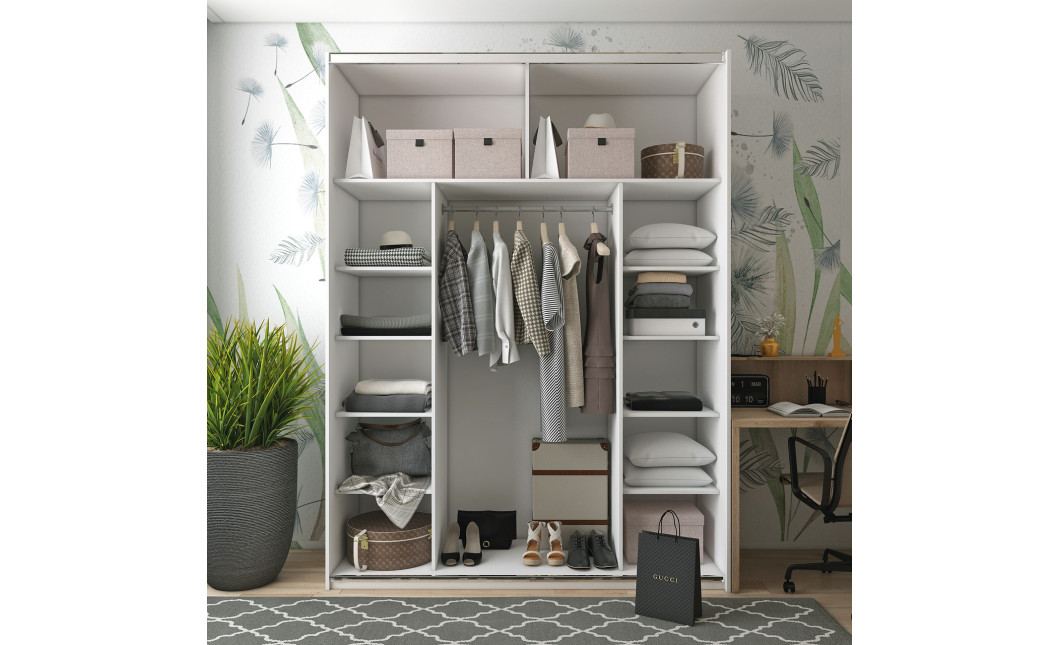 Kleiderschrank Doros G-Caiser Schiebetüren Weiß mit Spiegel 180x60x240 (42005019)