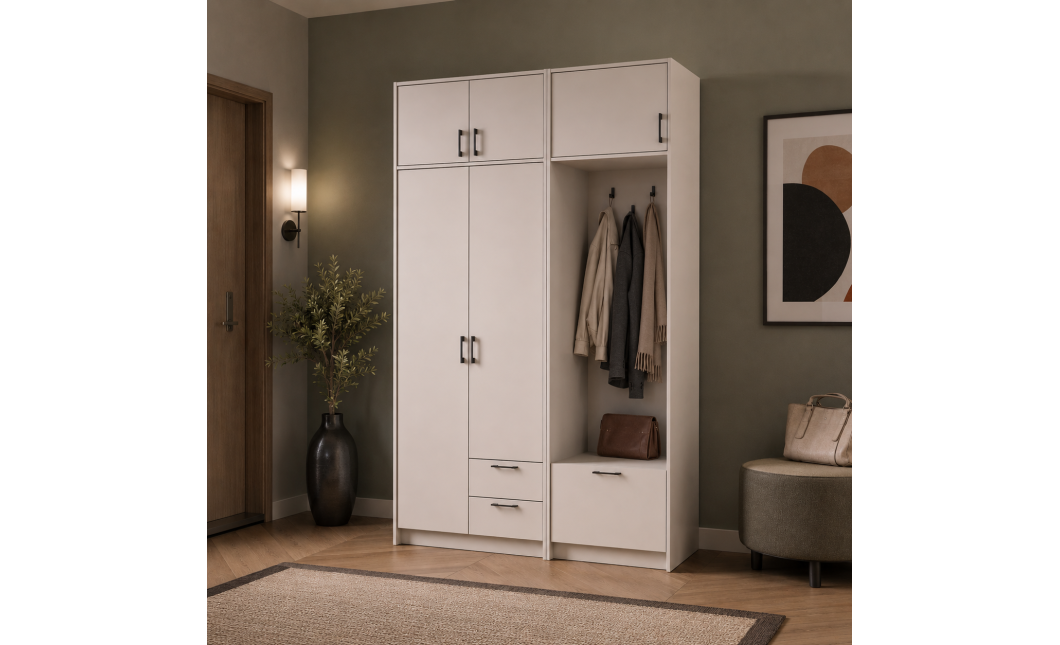 Drehtürenschrank Doros Rondi mit Kleiderstange und Oberschrank Kaschmir 2 Türen 142x52x236 (42005394)