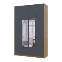 Kleiderschrank Doros Rondi mit Drehtüren mit Oberschrank und Spiegel Artisan Eiche / Graphitgrau 4 Türen 160x52x260 (42005191)