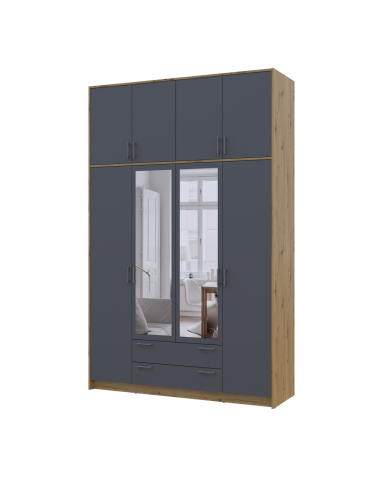 Kleiderschrank Doros Rondi mit Drehtüren mit Oberschrank und Spiegel Artisan Eiche / Graphitgrau 4 Türen 160x52x260 (42005191)