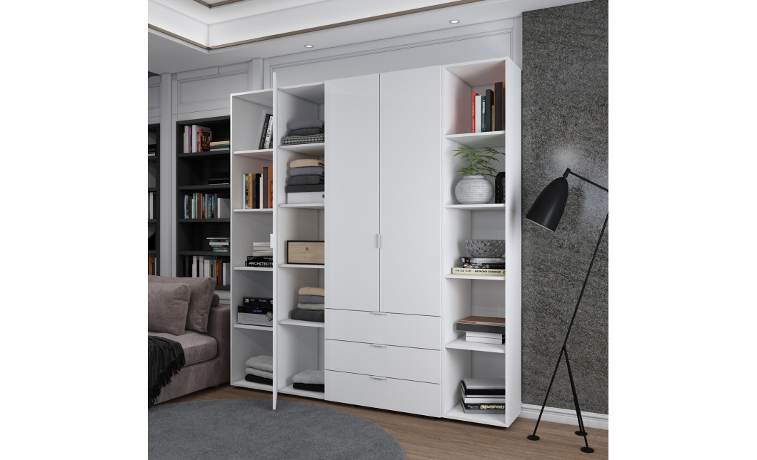 Kleiderschrank Doros Gelar Weiß 3 Türen mit 2 offenen Regalböden 192,6x49,5x203,4 (42005035)