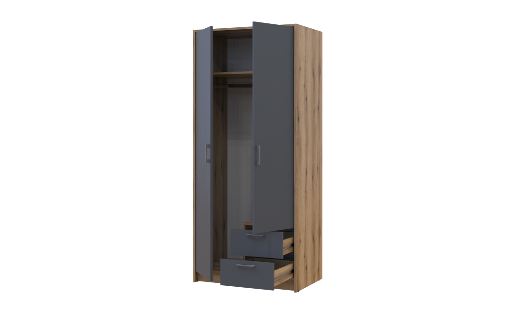 Kleiderschrank Doros Rondi mit Drehtüren Artisan Eiche / Graphitgrau 2 Türen 82x52x195 (80737804)