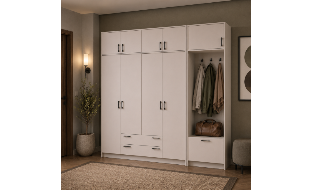 Drehtürenschrank Doros Rondi mit Kleiderstange und Oberschrank Kaschmir 4 Türen 220x52x236 (42005396)