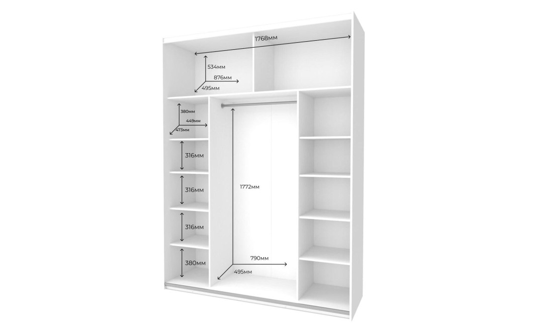 Kleiderschrank Doros G-Caiser Schiebetüren Weiß Graphitgrau Schwarz mit Spiegel 180x60x240 (42005095)