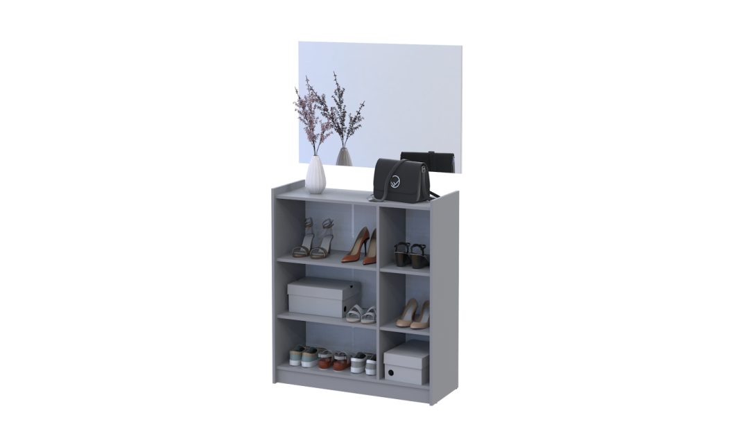 Schuhschrank Doros Kassel mit Spiegel Grau 3 Türen 97×40×110 (42005509)