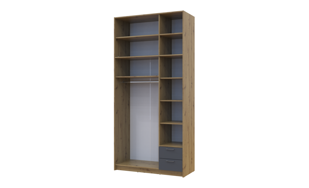Kleiderschrank Doros Rondi mit Drehtüren mit Oberschrank Artisan Eiche / Graphitgrau 3 Türen 121x52x260 (42005187)