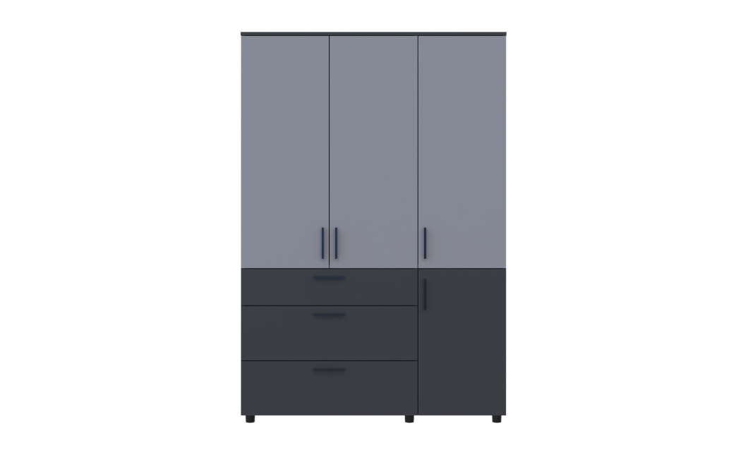 Kleiderschrank Doros Thorn Anthrazit/Grau 3 Türen 3 Schubladen Böden 135x51,6x200 (44900522)