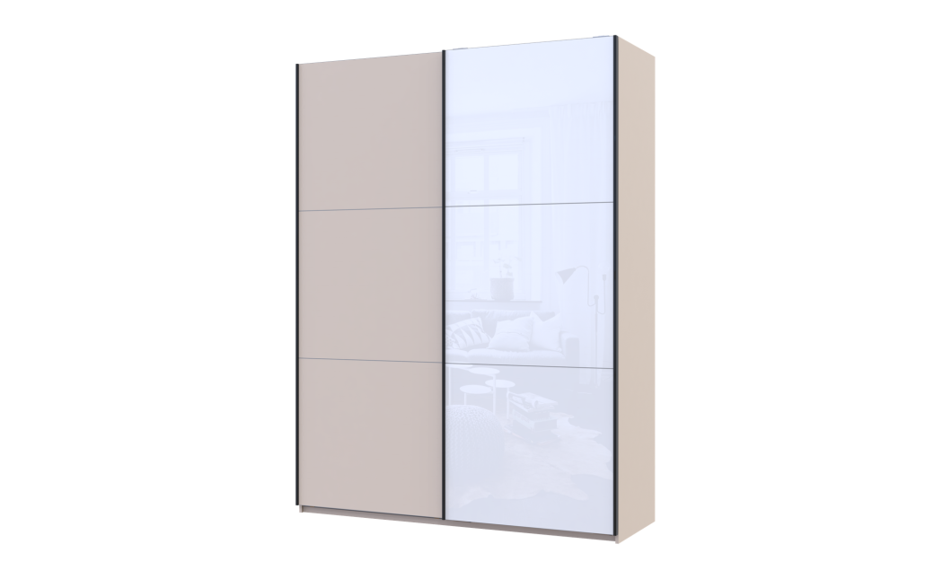 Kleiderschrank Doros G-Caiser Schiebetüren Kaschmir/Weiß Glas 2 Türen 180x60x240 (42005322)