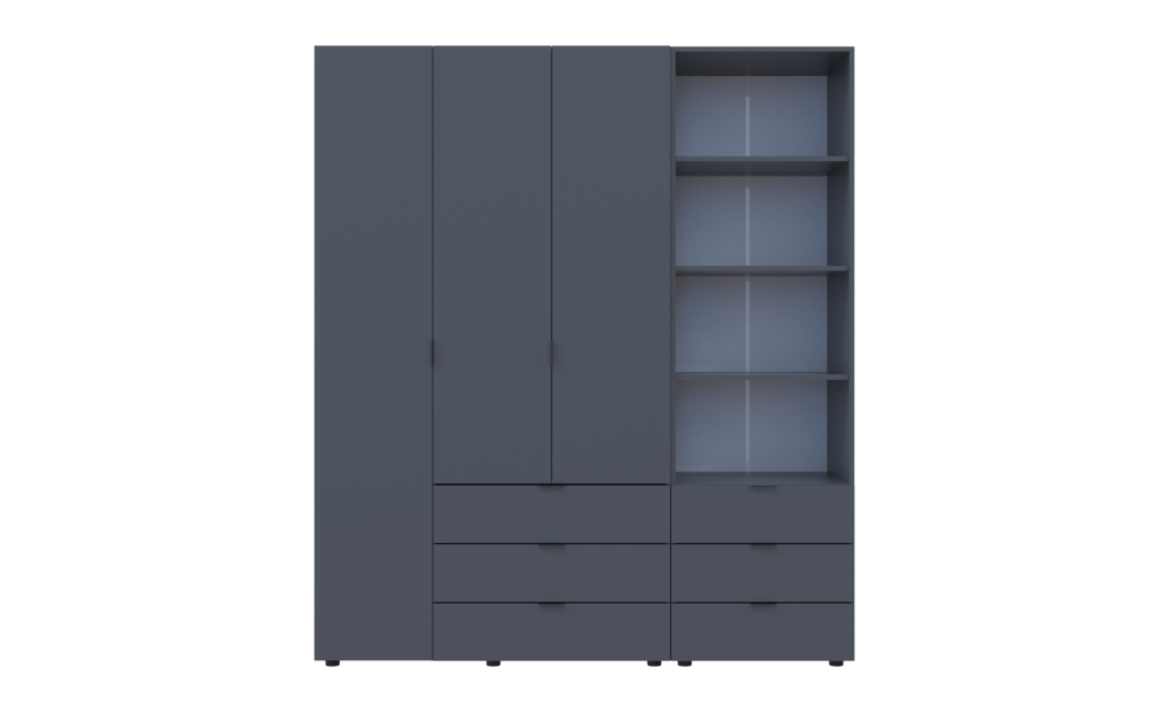 Kleiderschrank Doros Gelar Graphitgrau 3 Türen Säulenschrank 176,2x49,5x203,4 (42005169)