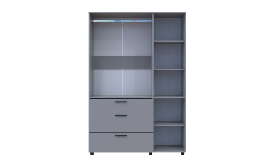 Kleiderschrank Doros Thorn Grau 3 Türen 3 Schubladen Kleiderstange 135x51,6x200 (44900489)
