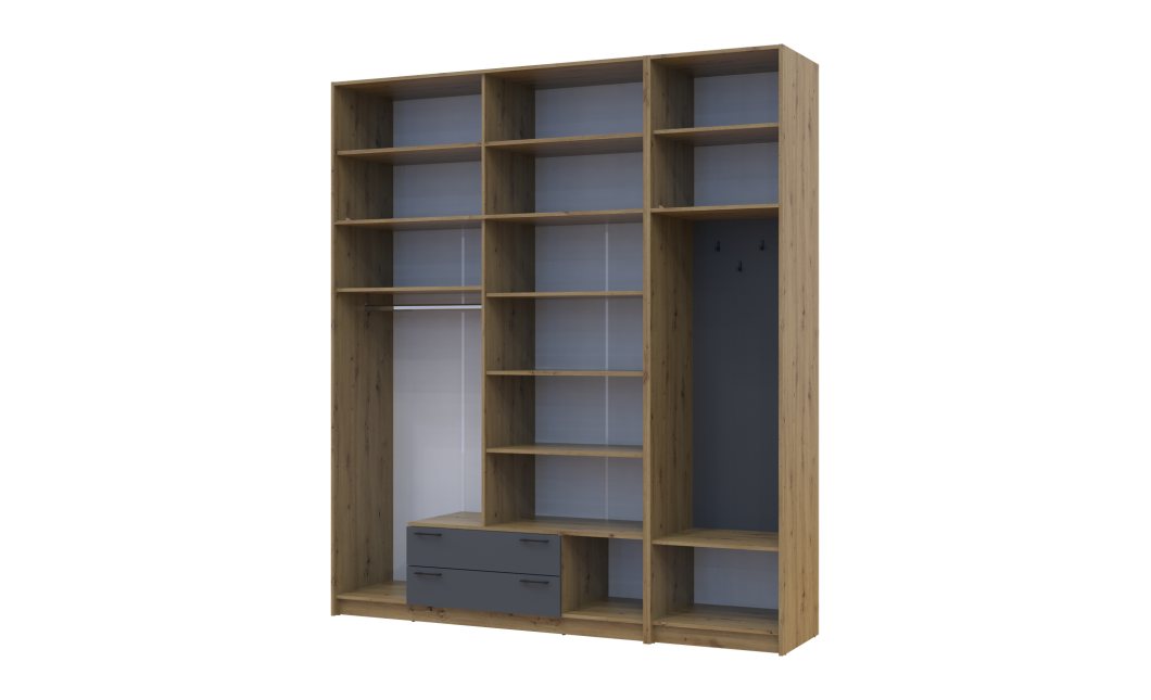 Drehtürenschrank Doros Rondi mit Kleiderstange und hohem Oberschrank Artisan Eiche/Graphitgrau 4 Türen 220x52x260 (42005301)