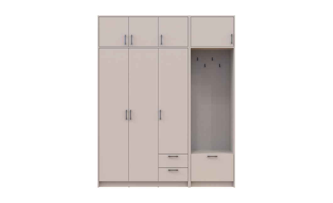 Drehtürenschrank Doros Rondi mit Kleiderstange und Oberschrank Kaschmir 3 Türen 181x52x236 (42005395)