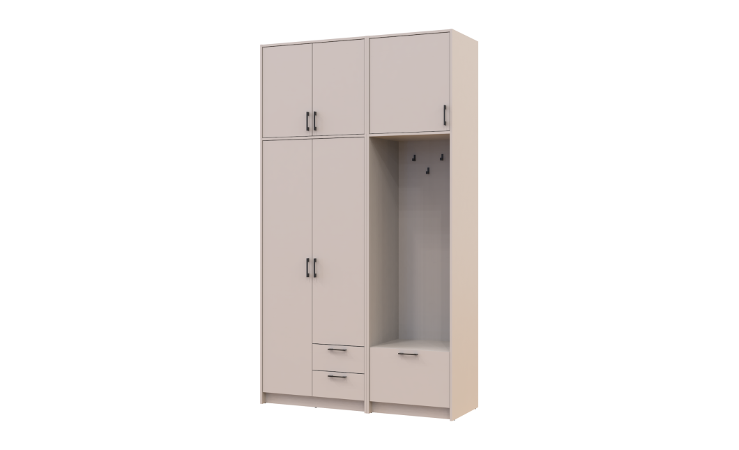 Kleiderschrank Doros Rondi mit Kleiderstange und hohem Oberschrank Kaschmir 2 Türen 142x52x260 (42005397)