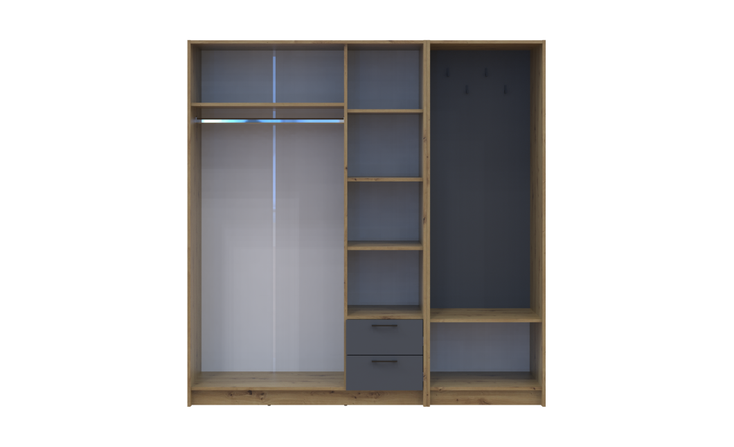 Drehtürenschrank Doros Rondi mit Kleiderstange Artisan Eiche/Graphitgrau 3 Türen 181x52x195 (42005281)