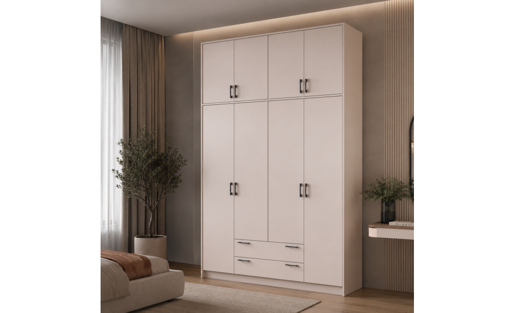 Kleiderschrank Doros Rondi mit Drehtüren mit Oberschrank Kaschmir 4 Türen 160x52x260 (80738488)