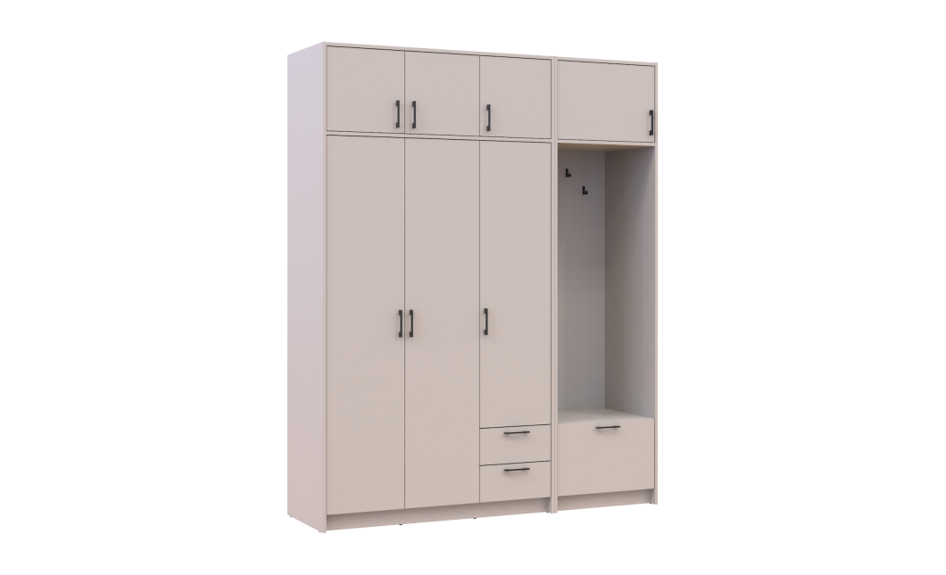 Drehtürenschrank Doros Rondi mit Kleiderstange und Oberschrank Kaschmir 3 Türen 181x52x236 (42005395)