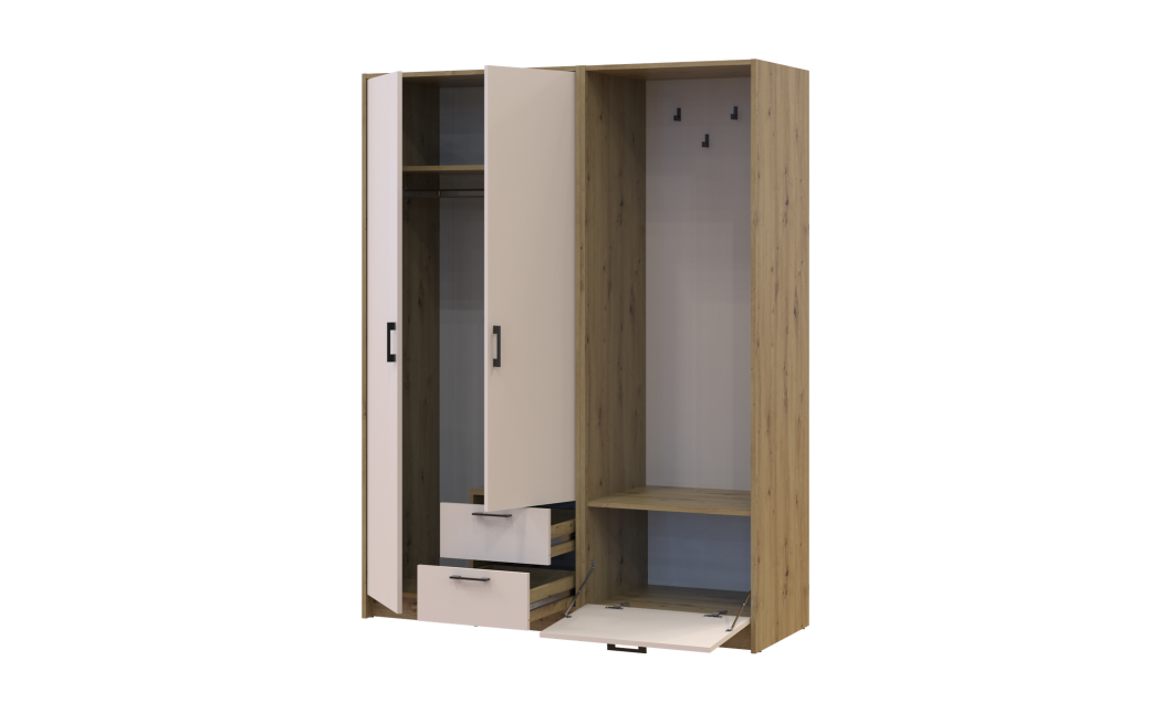 Kleiderschrank Doros Rondi mit Kleiderstange, Spiegel und Oberschrank Artisan Eiche/Graphitgrau 3 Türen 181x52x236 (42005287)
