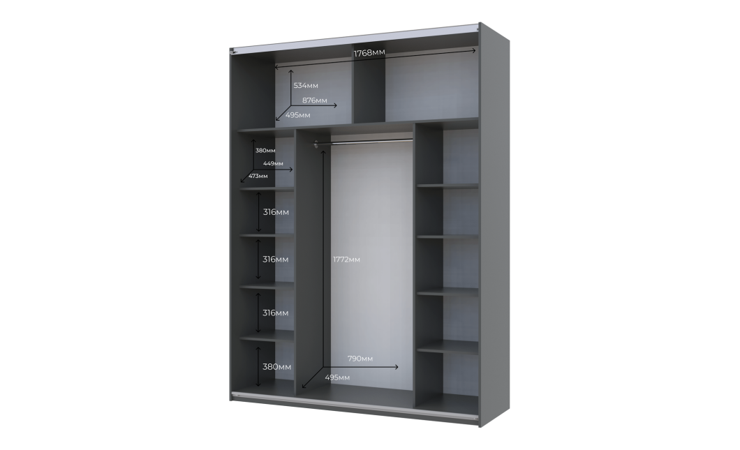 Kleiderschrank Doros G-Caiser Schiebetüren Graphitgrau mit Glas 180x60x240 (42005016)