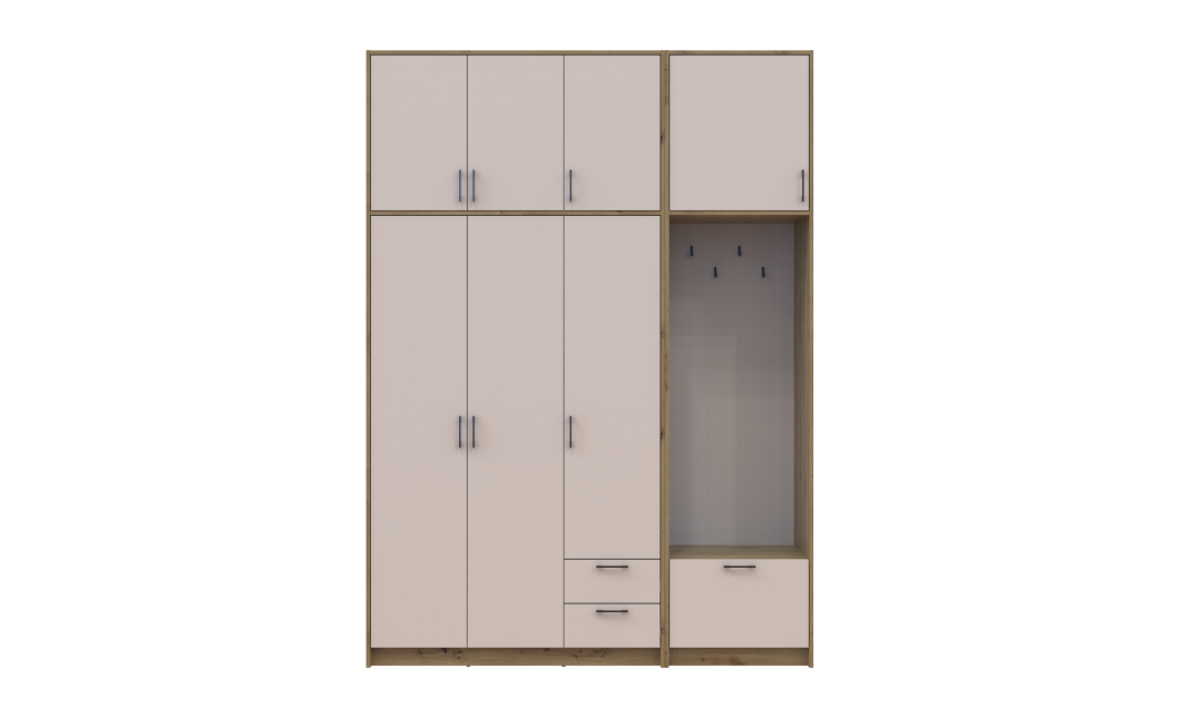 Kleiderschrank Doros Rondi mit Kleiderstange und hohem Oberschrank Artisan Eiche/Kaschmir 3 Türen 181x52x260 (42005288)