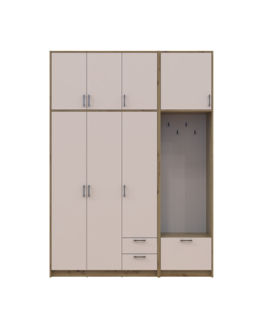Kleiderschrank Doros Rondi mit Kleiderstange und hohem Oberschrank Artisan Eiche/Kaschmir 3 Türen 181x52x260 (42005288)