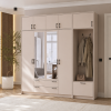 Kleiderschrank Doros Rondi mit Kleiderstange, Spiegel und Oberschrank Kaschmir 4 Türen 220x52x236 (42005405)