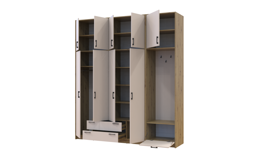 Kleiderschrank Doros Rondi mit Kleiderstange und hohem Oberschrank Artisan Eiche/Kaschmir 4 Türen 220x52x260 (42005300)