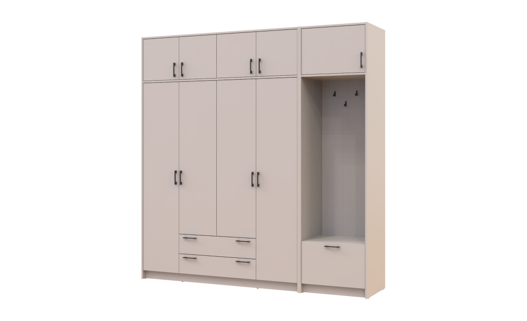 Drehtürenschrank Doros Rondi mit Kleiderstange und Oberschrank Kaschmir 4 Türen 220x52x236 (42005396)