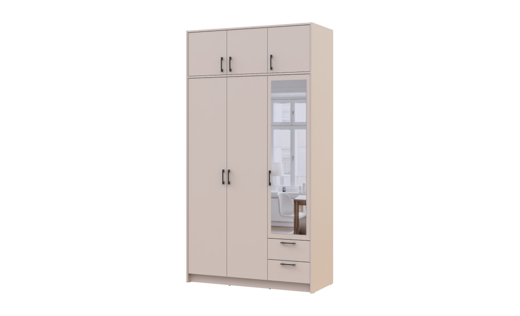 Kleiderschrank Doros Rondi mit Drehtüren mit Oberschrank und Spiegel Kaschmir 3 Türen 121x52x236 (80738475)