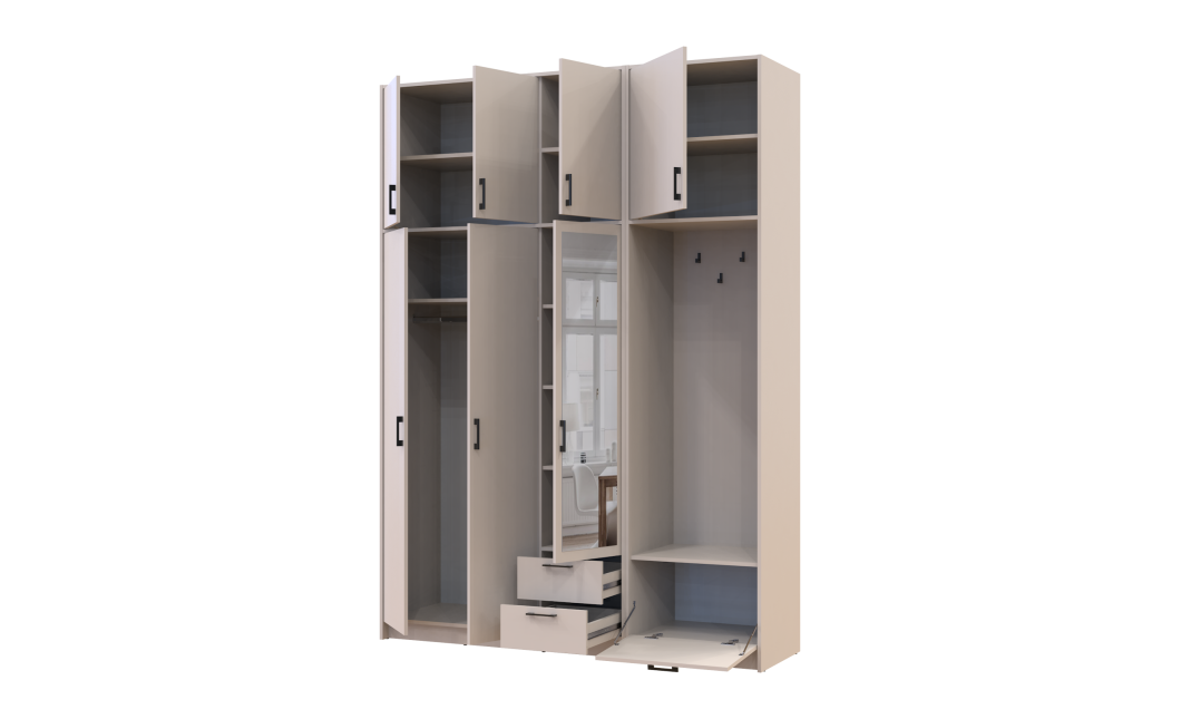Kleiderschrank Doros Rondi mit Kleiderstange, Spiegel und hohem Oberschrank Kaschmir 3 Türen 181x52x260 (42005407)