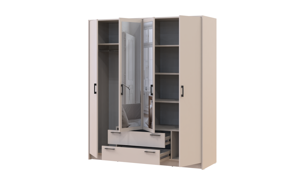 Kleiderschrank Doros Rondi mit Drehtüren mit Spiegel Kaschmir 4 Türen 160x52x195 (80738478)