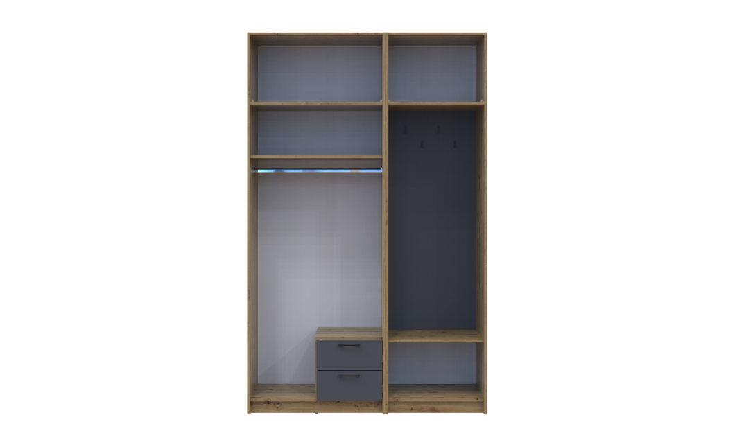 Drehtürenschrank Doros Rondi mit Kleiderstange und Oberschrank Artisan Eiche/Graphitgrau 2 Türen 142x52x236 (42005273)