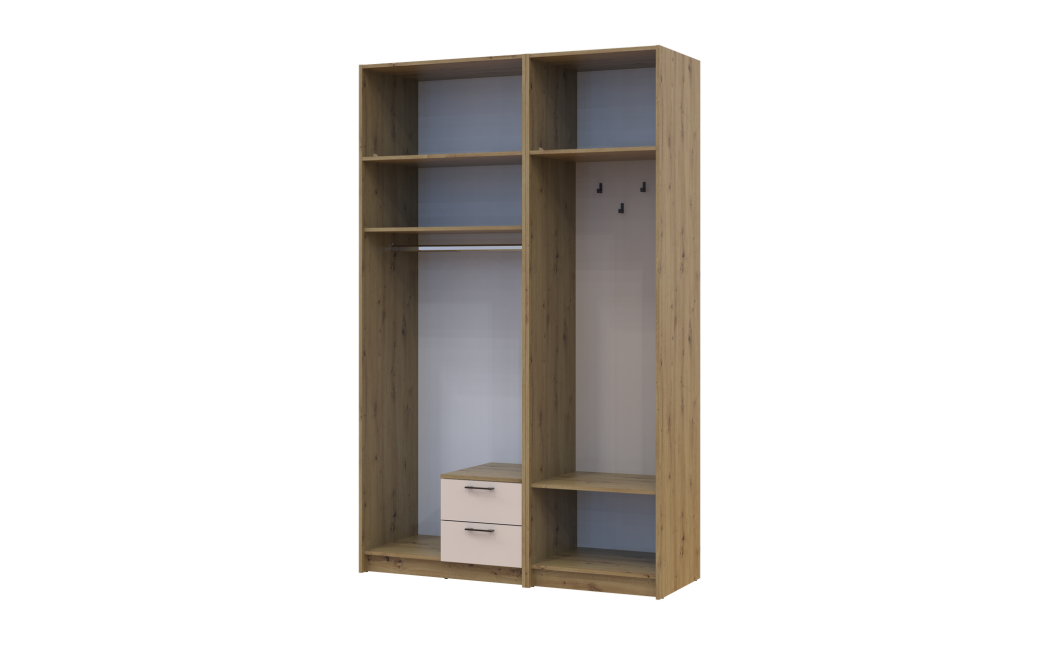 Kleiderschrank Doros Rondi mit Kleiderstange, Spiegel und Oberschrank Artisan Eiche/Kaschmir 2 Türen 142x52x236 (42005274)