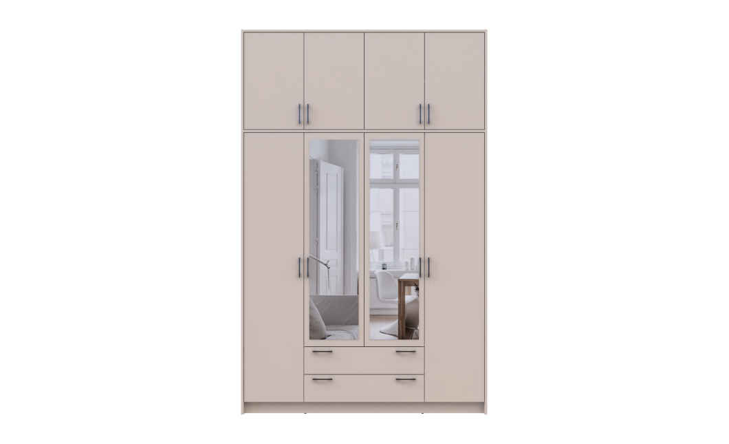 Kleiderschrank Doros Rondi mit Drehtüren mit Oberschrank und Spiegel Kaschmir 4 Türen 160x52x260 (80738489)