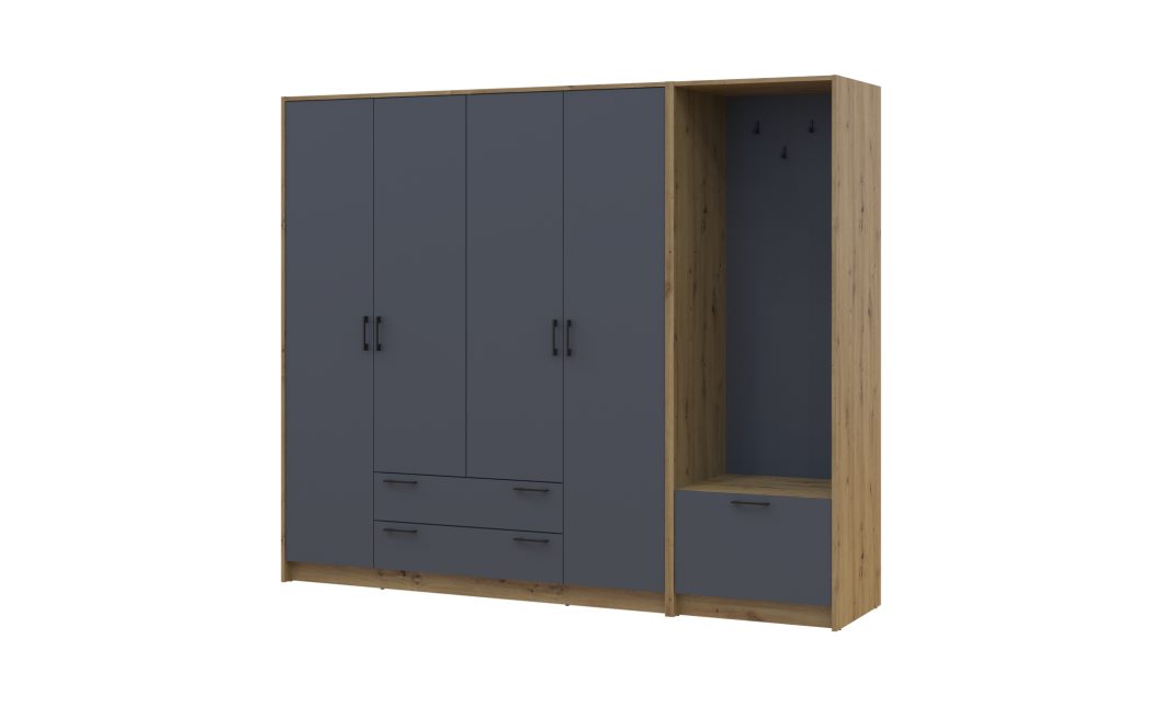 Drehtürenschrank Doros Rondi mit Kleiderstange Artisan Eiche/Graphitgrau 4 Türen 220x52x195 (42005293)