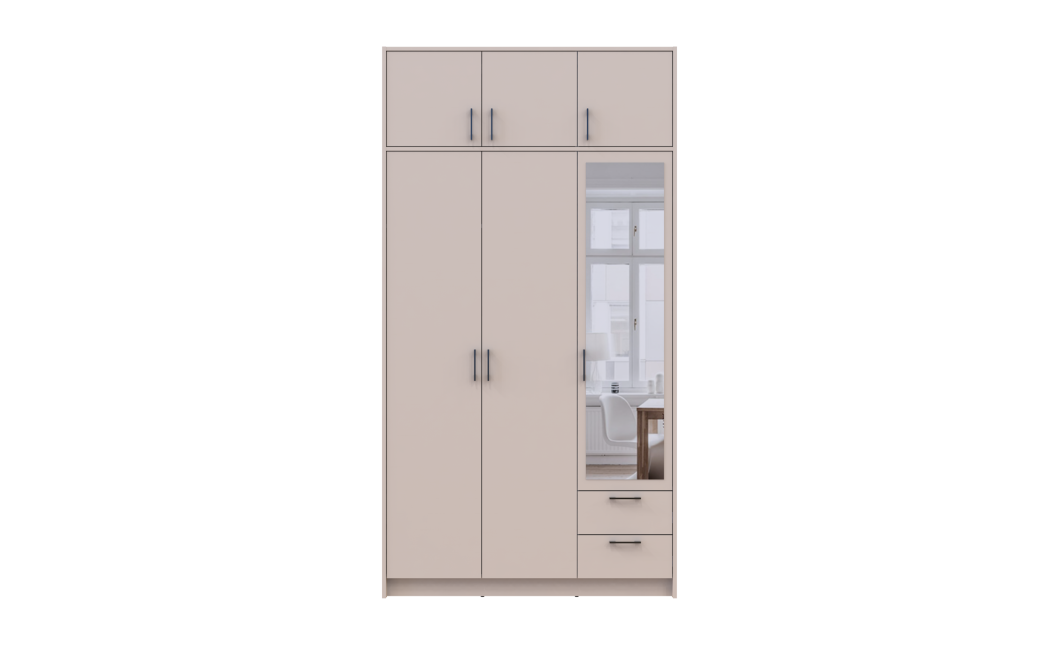 Kleiderschrank Doros Rondi mit Drehtüren mit Oberschrank und Spiegel Kaschmir 3 Türen 121x52x236 (80738475)