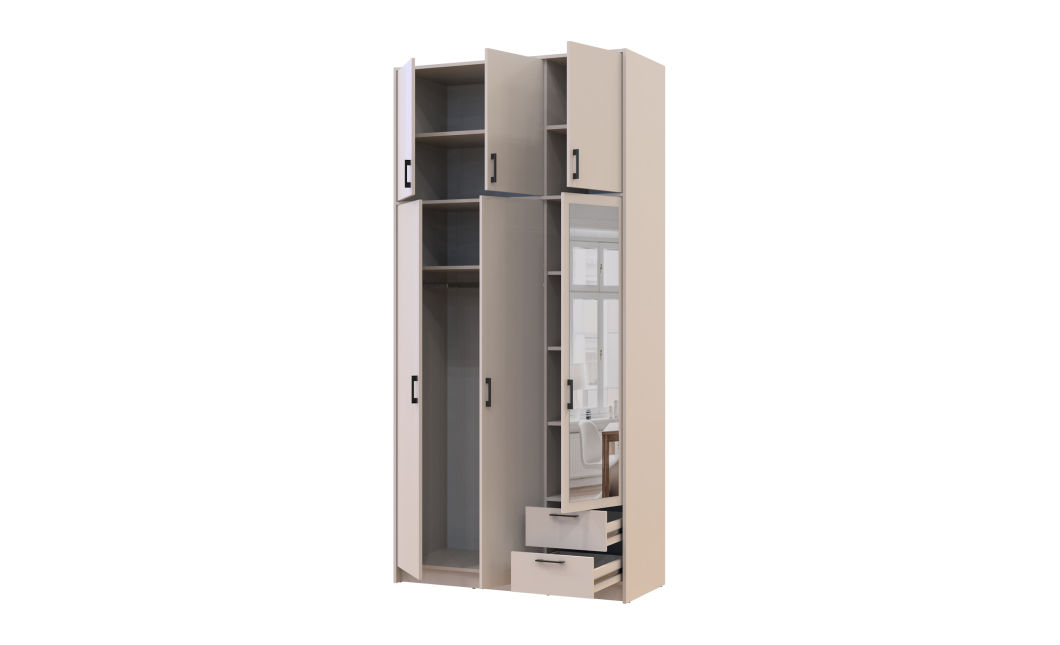 Kleiderschrank Doros Rondi mit Drehtüren mit Oberschrank und Spiegel Kaschmir 3 Türen 121x52x260 (80738486)