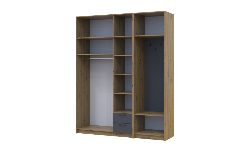 Drehtürenschrank Doros Rondi mit Kleiderstange und Oberschrank Artisan Eiche/Graphitgrau 3 Türen 181x52x236 (42005285)