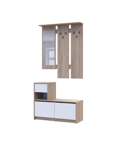Flurmöbel Set Bela Sonoma Eiche/Weiß mit Spiegel 100x40x210 (44900410)