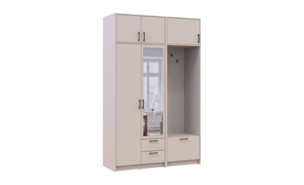 Kleiderschrank Doros Rondi mit Kleiderstange, Spiegel und Oberschrank Kaschmir 2 Türen 142x52x236 (42005403)
