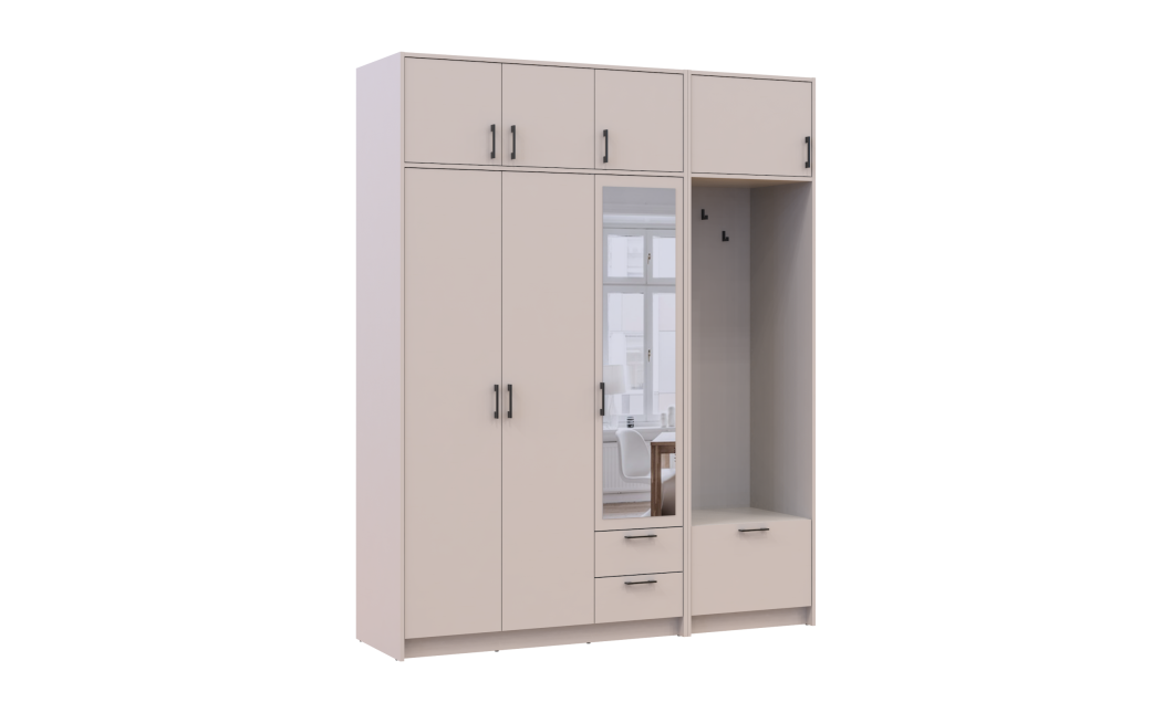 Kleiderschrank Doros Rondi mit Kleiderstange, Spiegel und Oberschrank Kaschmir 3 Türen 181x52x236 (42005404)