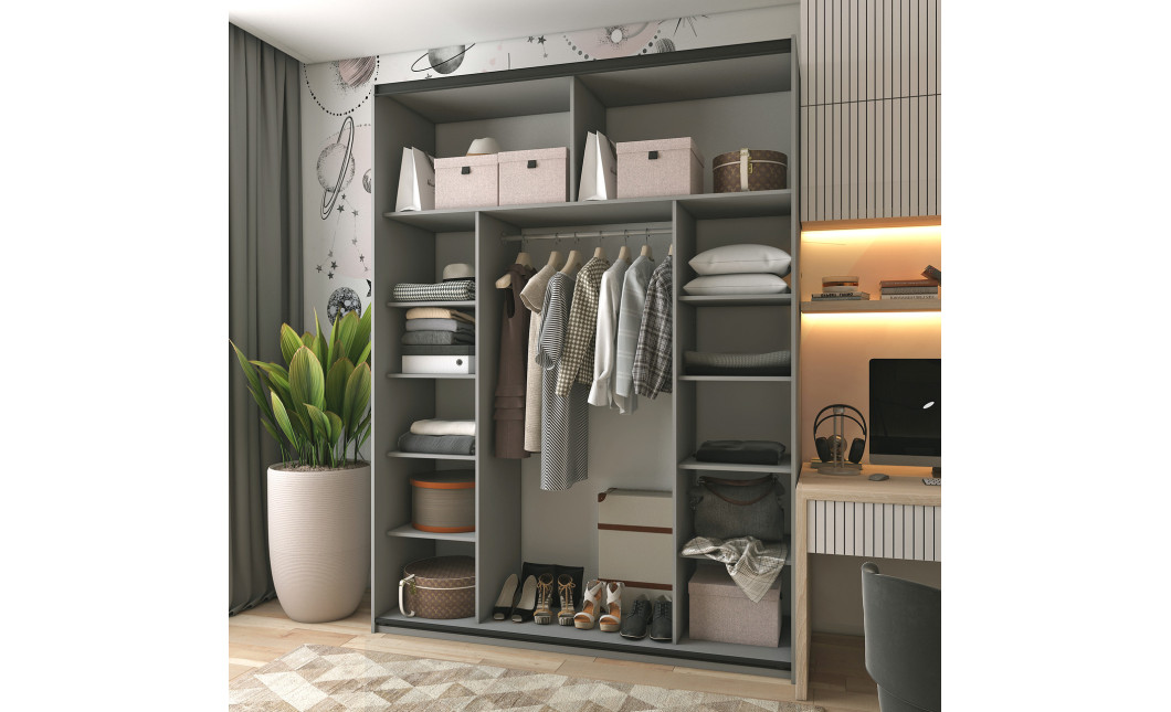 Kleiderschrank Doros G-Caiser Schiebetüren Graphitgrau mit Glas 180x60x240 (42005016)