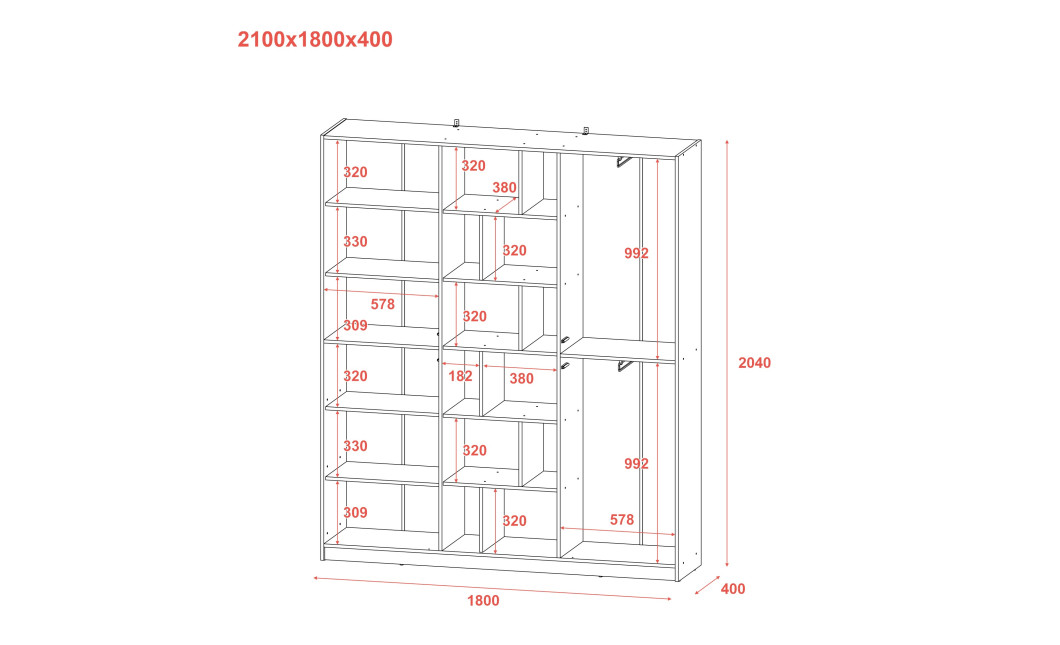 Kleiderschrank Doros Morgan Artisan Eiche/Graphitgrau 2 Türen 180x38,5x210 (42001256)