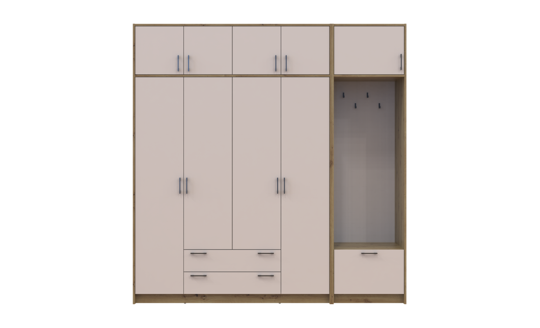 Drehtürenschrank Doros Rondi mit Kleiderstange und Oberschrank Artisan Eiche/Kaschmir 4 Türen 220x52x236 (42005296)