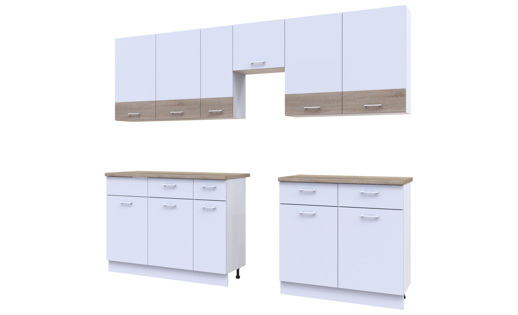 Küche Doros Leia 340x60x250 Weiß / Sonoma Eiche (81000007)