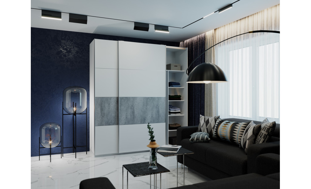 Kleiderschrank Doros G-Caiser Schiebetüren Weiß mit Betonoptik 2 Türen 220x60x240 (42003004)
