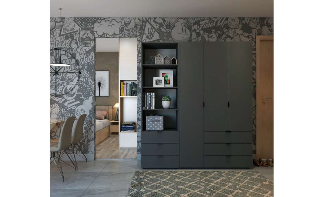 Kleiderschrank Doros Gelar Graphitgrau 3+3 Türen Säulenschrank 292,4x49,5x203,4 (42005172)