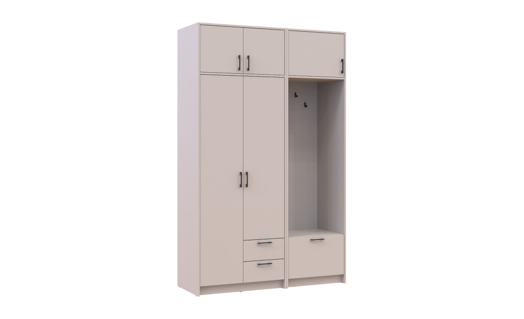 Drehtürenschrank Doros Rondi mit Kleiderstange und Oberschrank Kaschmir 2 Türen 142x52x236 (42005394)