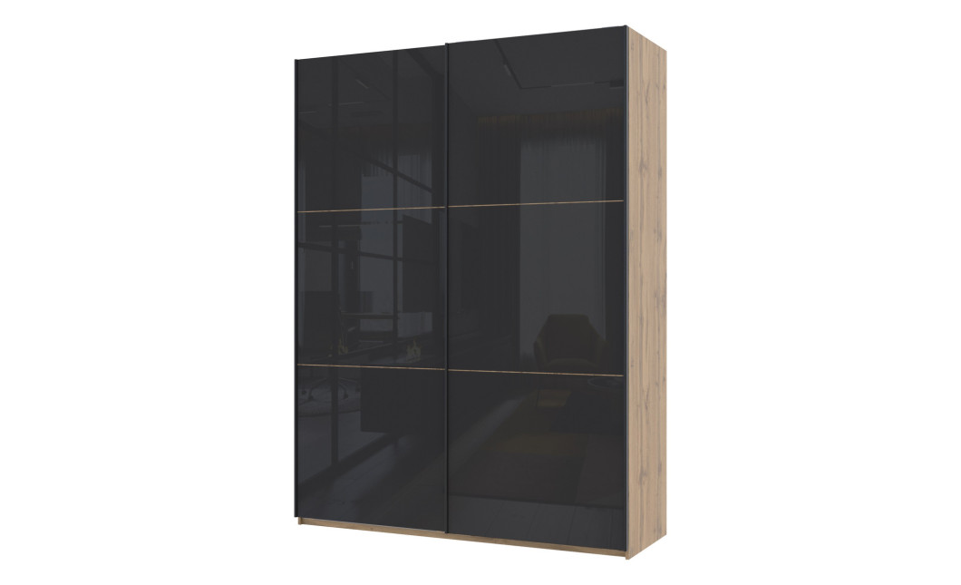 Kleiderschrank Doros G-Caiser Schiebetüren Ewok Eiche / Schwarz Glas 2 Türen 180x60x240 (80737751)