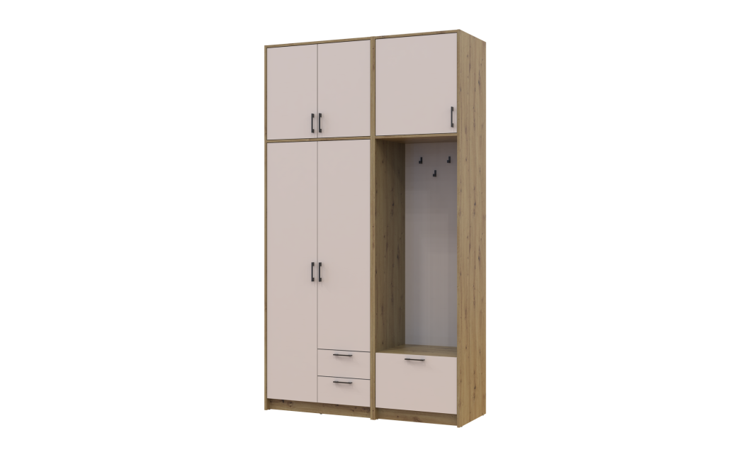 Kleiderschrank Doros Rondi mit Kleiderstange und hohem Oberschrank Artisan Eiche/Kaschmir 2 Türen 142x52x260 (42005276)