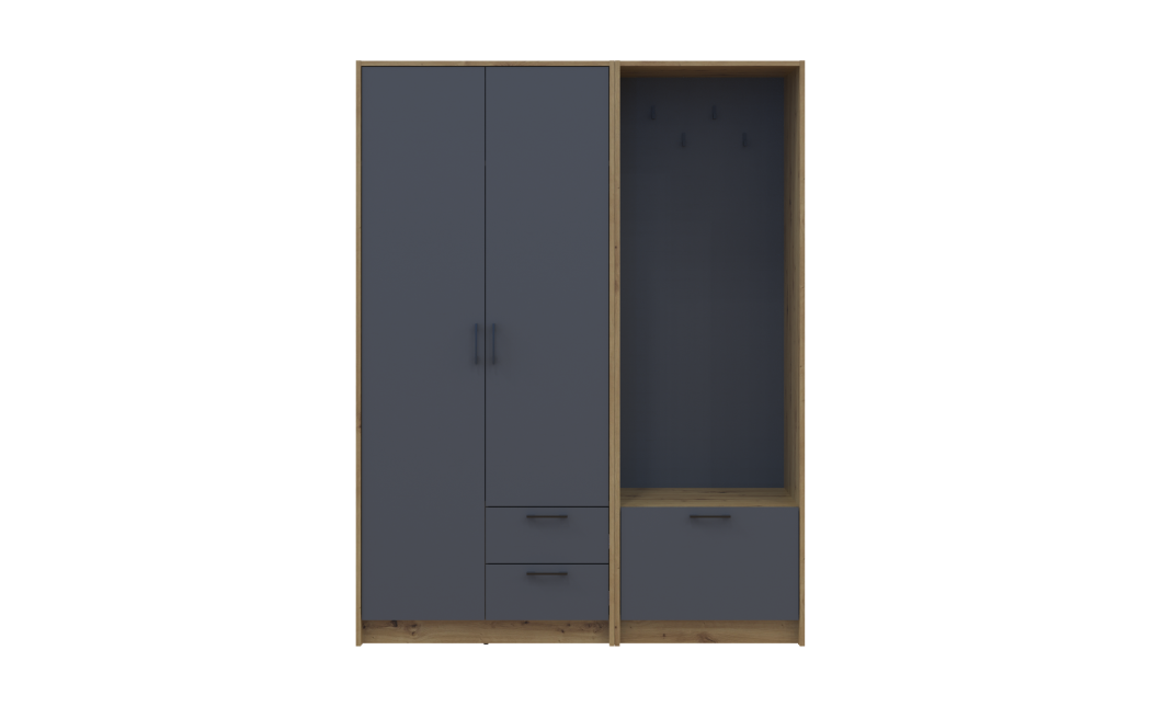 Drehtürenschrank Doros Rondi mit Kleiderstange Artisan Eiche/Graphitgrau 2 Türen 142x52x195 (42005269)